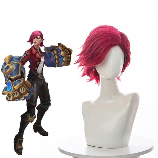 Anime LOL Arcane Vi Rose Red Short Cosplay Wigs
