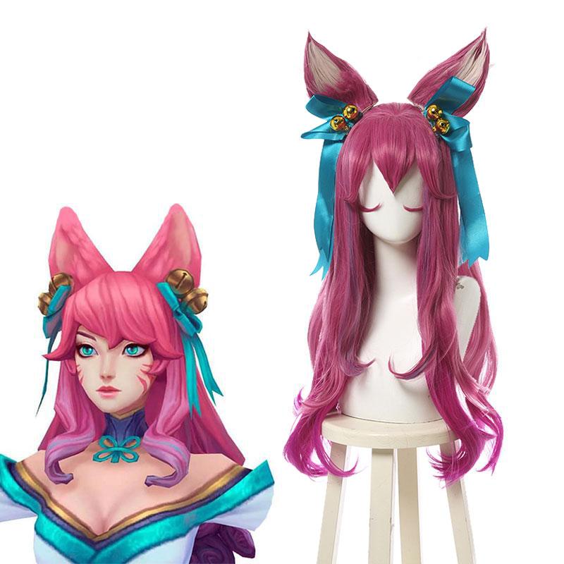 LOL Spirit Blossom Ahri Pink Mixed Long Cosplay Wigs 