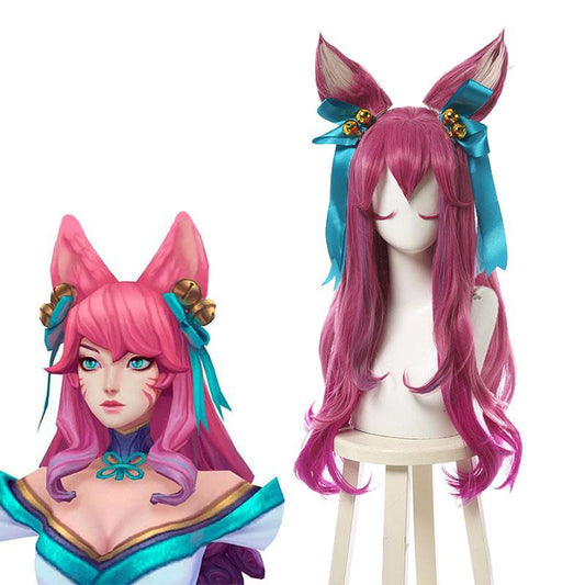 LOL Spirit Blossom Ahri Pink Mixed Long Cosplay Wigs 