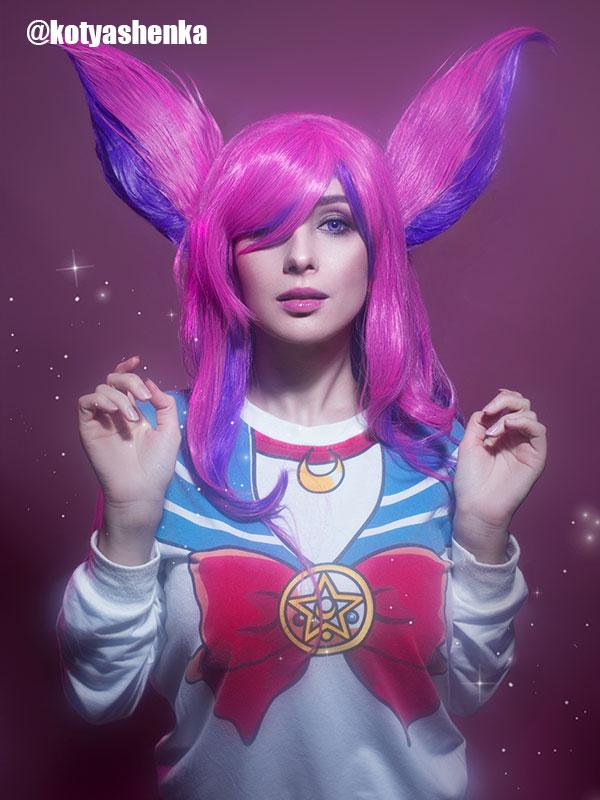 LOL Star Guardian Xayah Pink Mixed Purple Long Cosplay Wigs