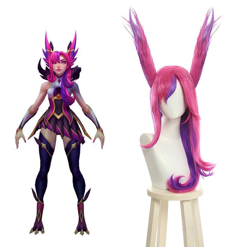 LOL Star Guardian Xayah Pink Mixed Purple Long Cosplay Wigs