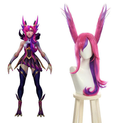 LOL Star Guardian Xayah Pink Mixed Purple Long Cosplay Wigs