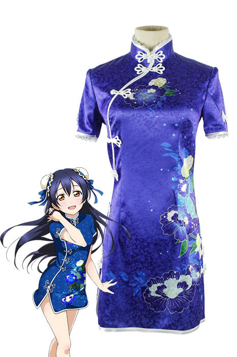 Love Live! Umi Sonoda Blue Printing Qipao Cosplay Costume