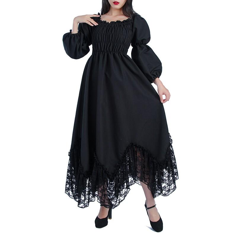 Vintage Dress Lace Black Women Halloween Cosplay Costume