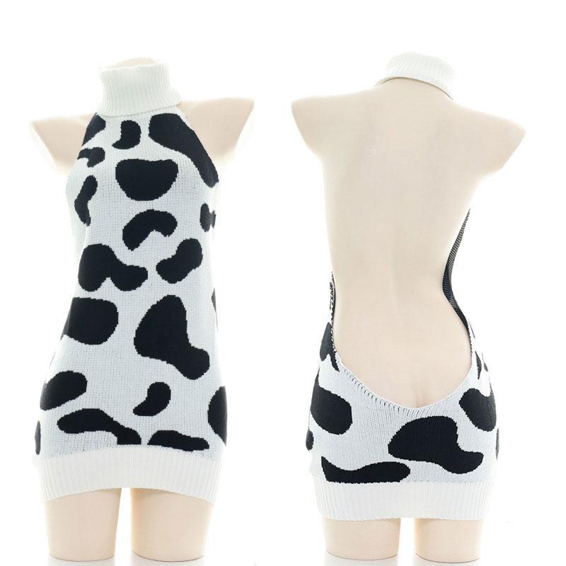 Japanese Milk Cow High Neck Backless Sweater Underwear