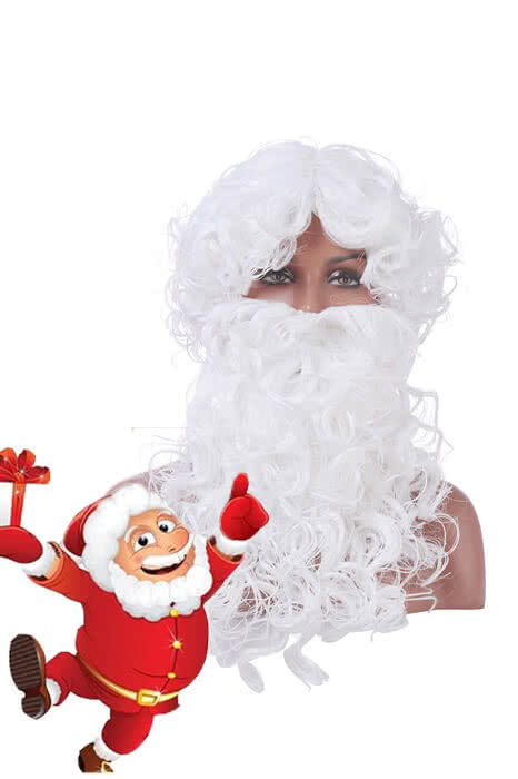 New Christmas Santa Claus White Curly Wigs with Beards Cosplay Wigs