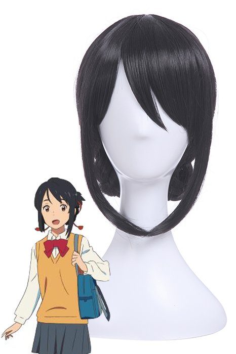 Movie Your Name Mitsuha Synthetic Black Cosplay Wigs