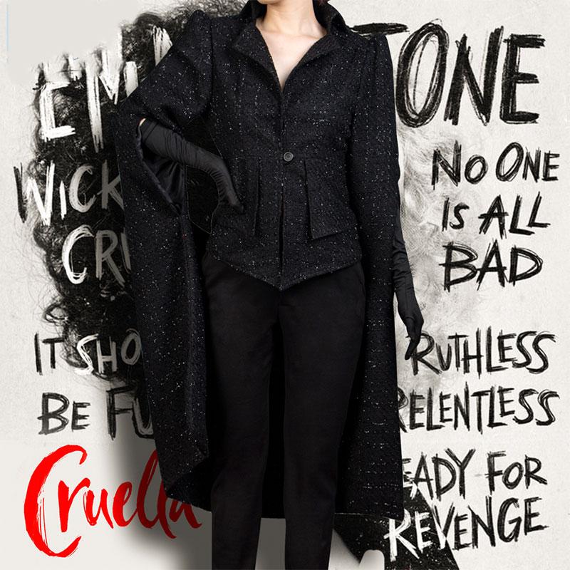 Movie Cruella Cruella de Vil Black Suit Halloween Cosplay Costume