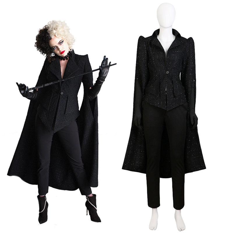 Movie Cruella Cruella de Vil Black Suit Halloween Cosplay Costume