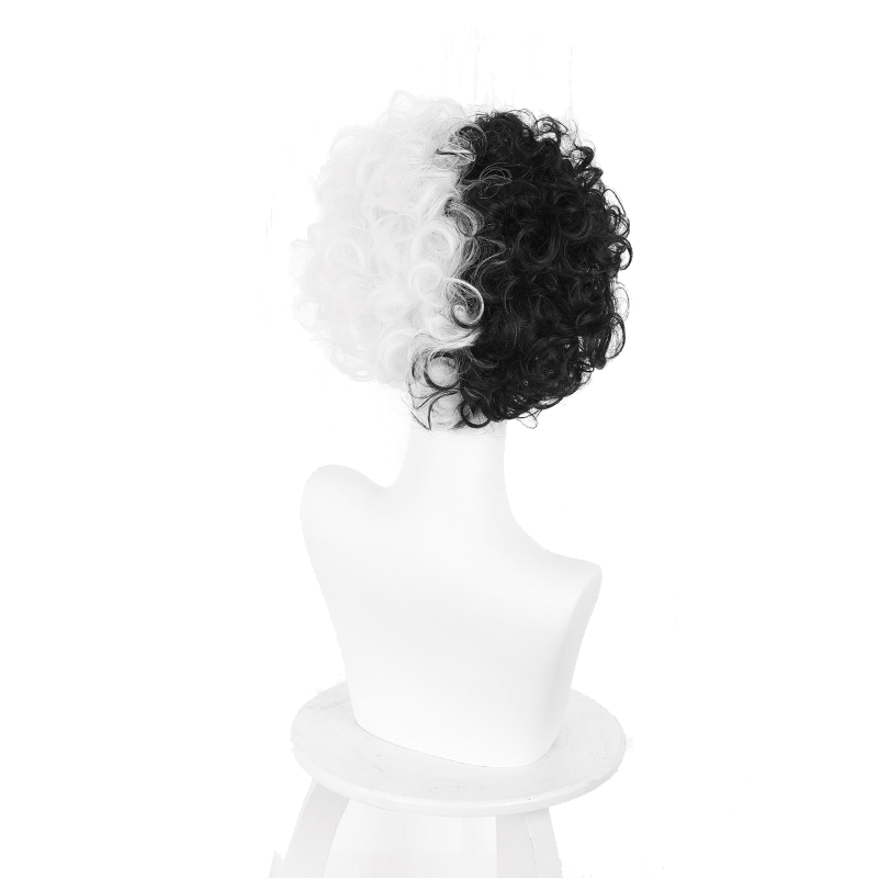 Movie Cruella Cruella de Vil White And Black Wavy Cosplay Wigs