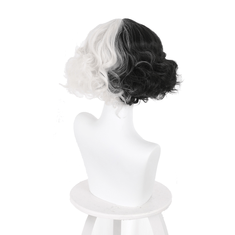 Movie Cruella Cruella de Vil White And Black Wavy Cosplay Wigs