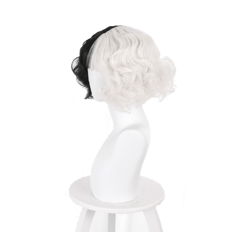 Movie Cruella Cruella de Vil White And Black Wavy Cosplay Wigs