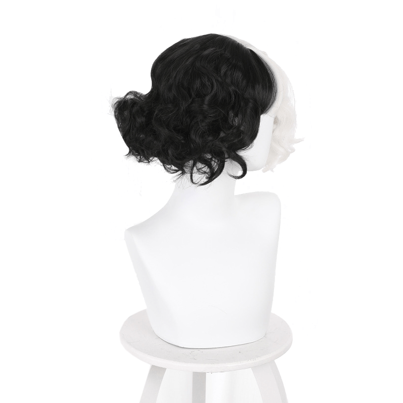 Movie Cruella Cruella de Vil White And Black Wavy Cosplay Wigs