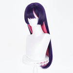 Deep purple cosplay wig with pink highlights and scalp-top construction - product view 1