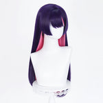 Deep purple cosplay wig with pink highlights and scalp-top construction - product view 2
