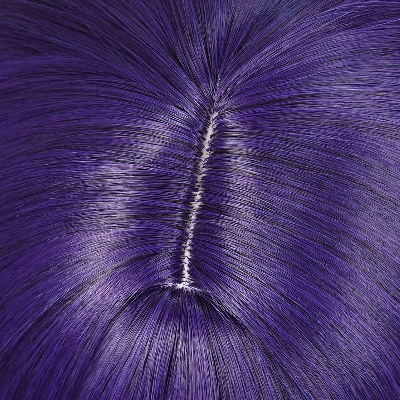 Deep purple cosplay wig with pink highlights and scalp-top construction - product view 3