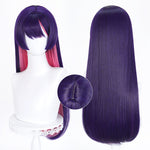 Deep purple cosplay wig with pink highlights and scalp-top construction - product view 4