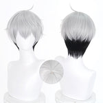 Silver white short scalp-top cosplay wig with dark underlayers - product view 1