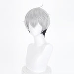 Silver white short scalp-top cosplay wig with dark underlayers - product view 2
