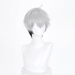 Silver white short scalp-top cosplay wig with dark underlayers - product view 3