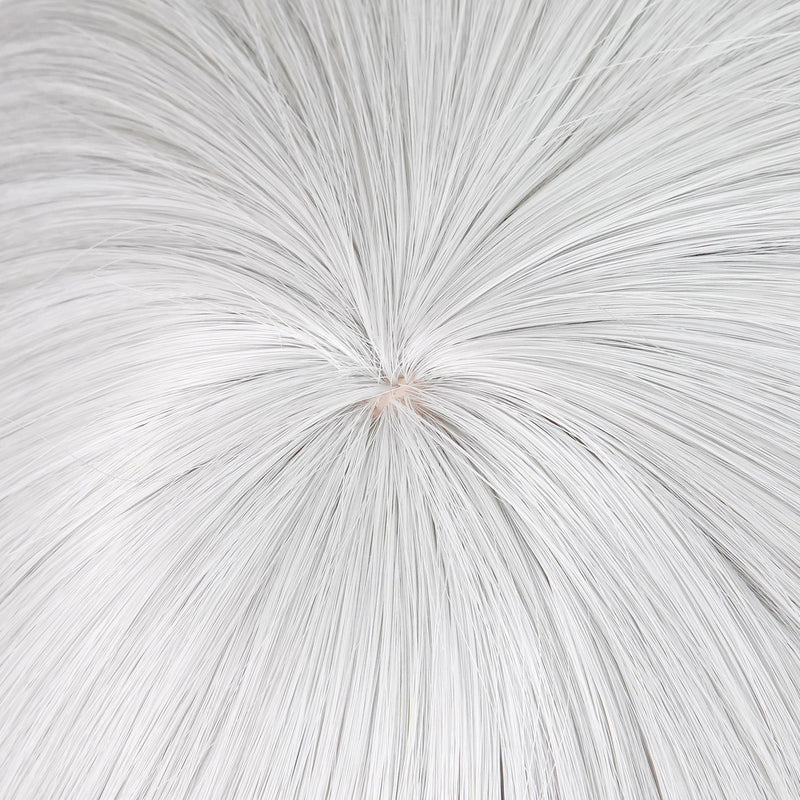 Silver white short scalp-top cosplay wig with dark underlayers - product view 4