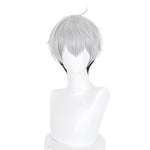 Silver white short scalp-top cosplay wig with dark underlayers - product view 5