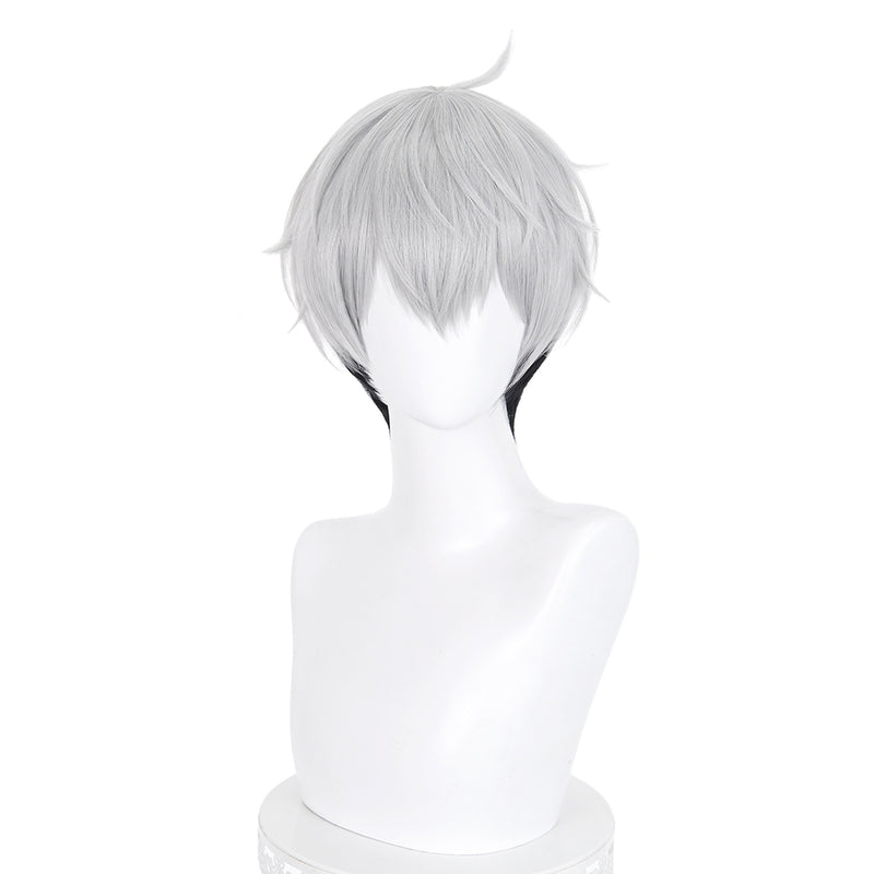 Silver white short scalp-top cosplay wig with dark underlayers - product view 5