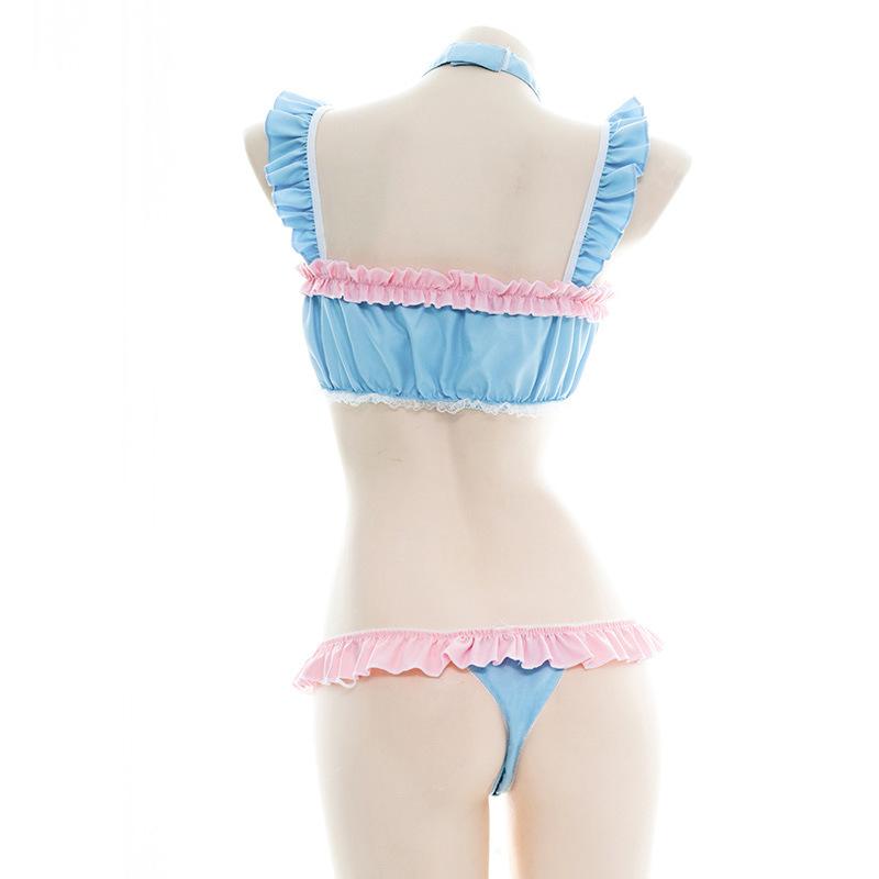 Pink and Blue Split Bikini Maid Pajama Cosplay Costume