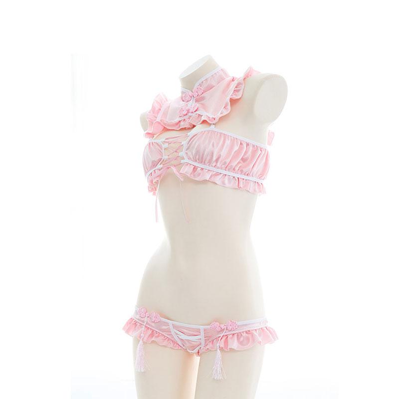 Pink Cheongsam Ruffled Underwear Cosplay Costume