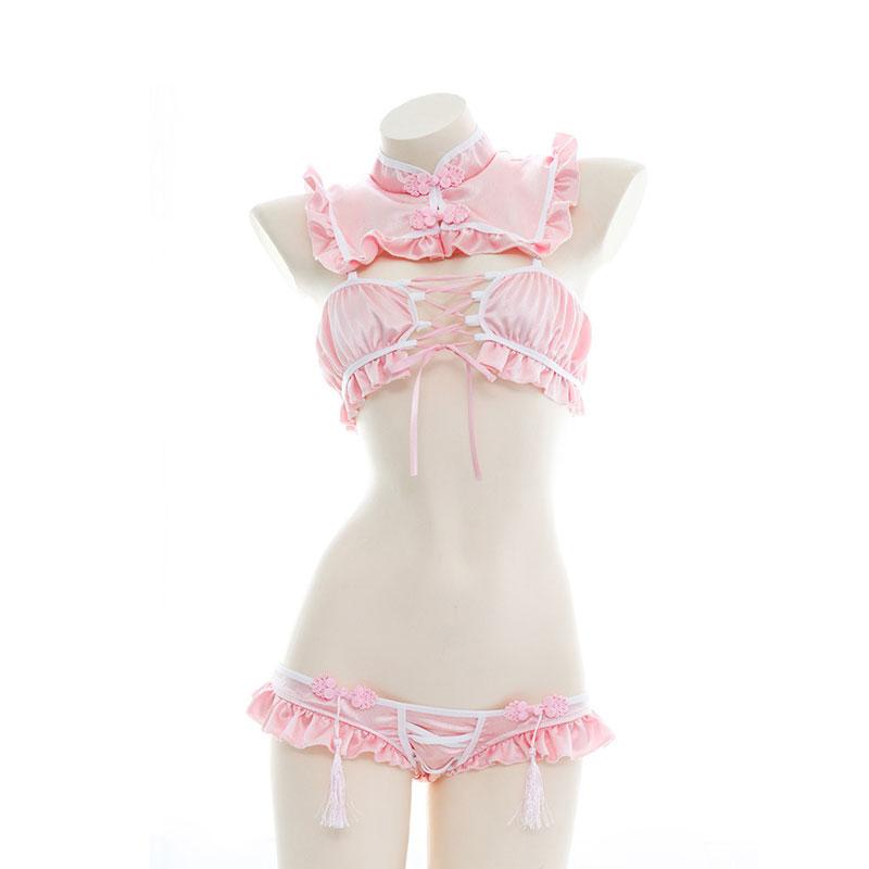 Pink Cheongsam Ruffled Underwear Cosplay Costume