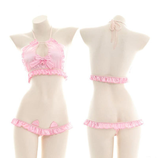 Pink Cute Bow Sexy Lingerie Cosplay Costume