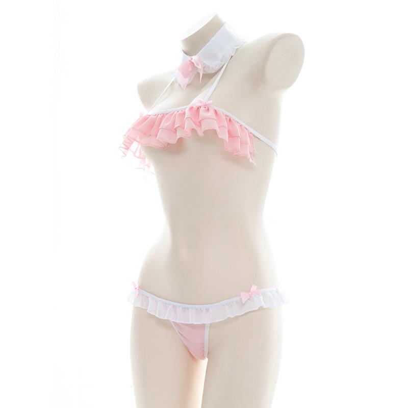 Pink Cute Ruffles Sexy Pajama Cosplay Costume