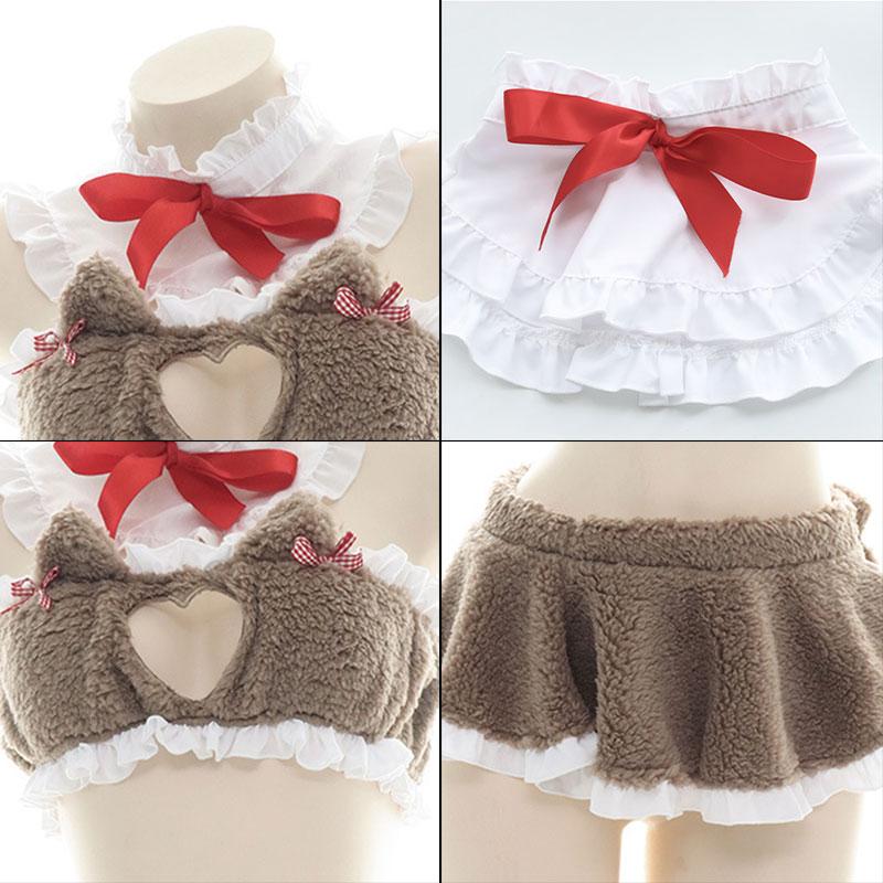Plush Love Cutout Cute Cat Ears Dress Cosplay Costume