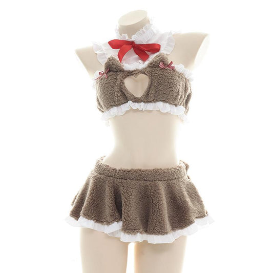 Plush Love Cutout Cute Cat Ears Dress Cosplay Costume