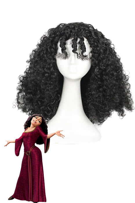 Rapunzel Tangled Mother Gothel Long Black Cosplay Wigs Curly Hairs