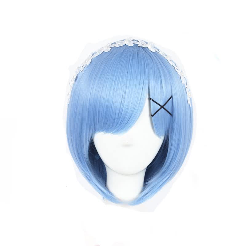 ReZERO -Starting Life in Another World Rem Anime Cosplay Wigs Synthetic Wigs Short Light Blue Bob Hair Wigs