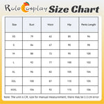 Rolecosplay K/DA Firestarter Ahri black and red cosplay costume - size chart, XS to 3XL (XXXL)