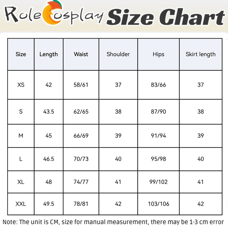 Rolecosplay Mizi & Sua Alien Stage Anakt Garden Uniform Cosplay Costume – size chart