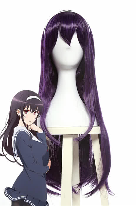 Saenai Heroine no Sodatekata Utaha Kasumigaoka Black Purple Long Straight Women Cosplay Wigs 