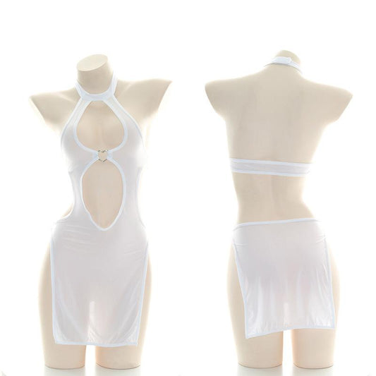 Sexy Translucent White Cutout Loving Cosplay Costume
