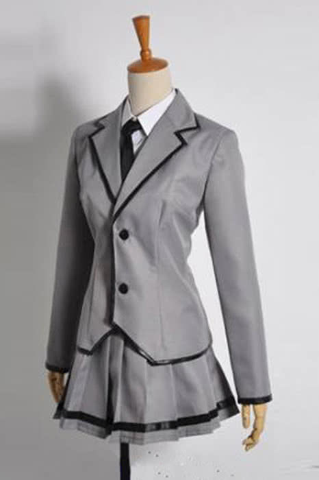 Gray Blazer and Pleated Skirt School Uniform Set