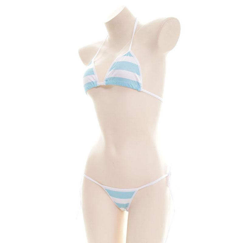 Striped Cotton Bikini 3 Color Cosplay Costume