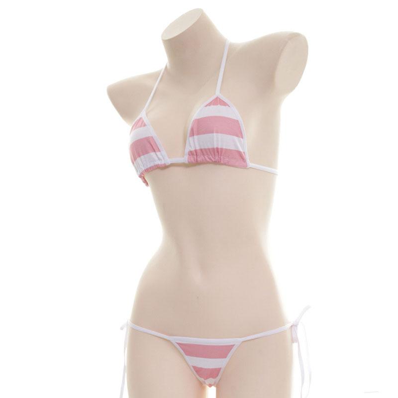 Striped Cotton Bikini 3 Color Cosplay Costume