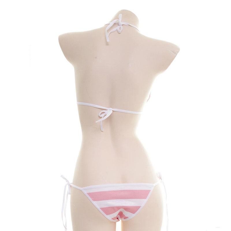 Striped Cotton Bikini 3 Color Cosplay Costume