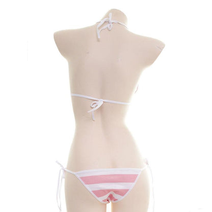Striped Cotton Bikini 3 Color Cosplay Costume