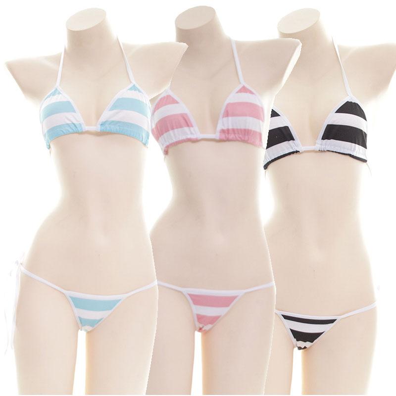Striped Cotton Bikini 3 Color Cosplay Costume