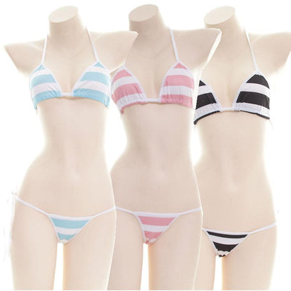 Striped Cotton Bikini 3 Color Cosplay Costume