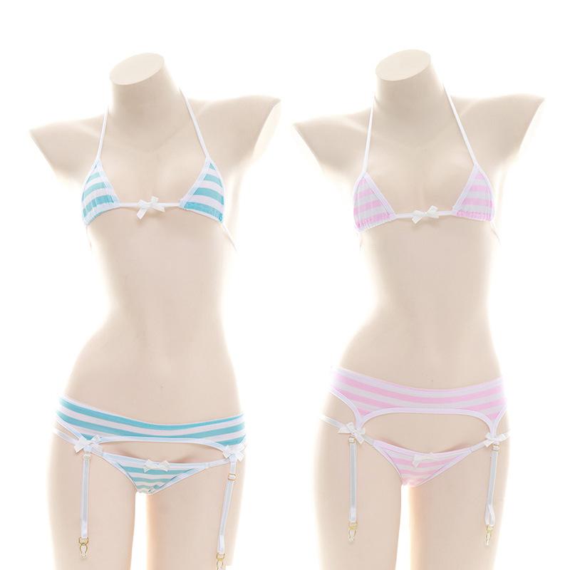 Striped Japanese Cute Bikini 2 Colors Cosplay Costume