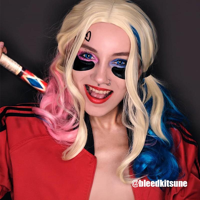 Suicide Squad Harleen Quinzel Cosplay Wigs Curly Mixed Colored Hair