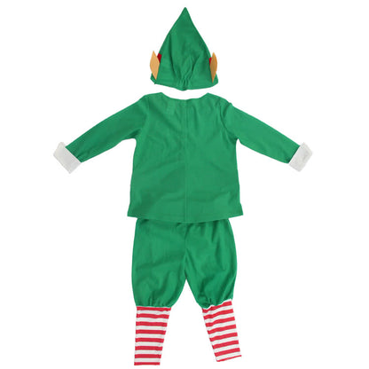 Green Children Christmas Costume with Red Gear Collar Elf  Suit